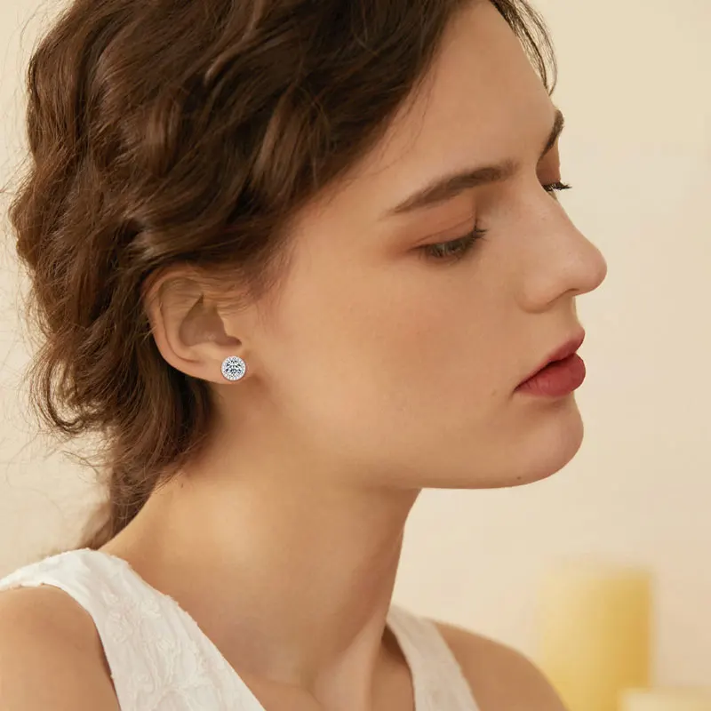 Lnngy Sparkling 5MM 6.5MM 8MM Certified Moissanite Earrings 925 Sterling Silver Round Stud Earring 2025 New Women Jewelry Gift