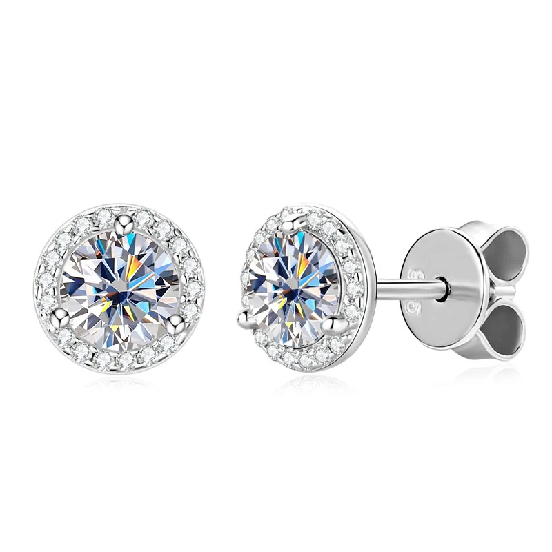 Lnngy Sparkling 5MM 6.5MM 8MM Certified Moissanite Earrings 925 Sterling Silver Round Stud Earring 2025 New Women Jewelry Gift