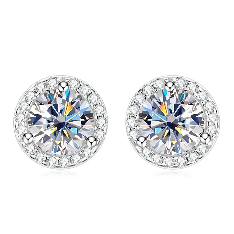 Lnngy Sparkling 5MM 6.5MM 8MM Certified Moissanite Earrings 925 Sterling Silver Round Stud Earring 2025 New Women Jewelry Gift