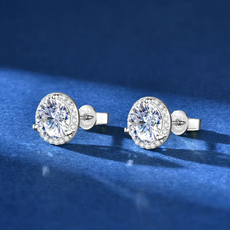 Lnngy Sparkling 5MM 6.5MM 8MM Certified Moissanite Earrings 925 Sterling Silver Round Stud Earring 2025 New Women Jewelry Gift