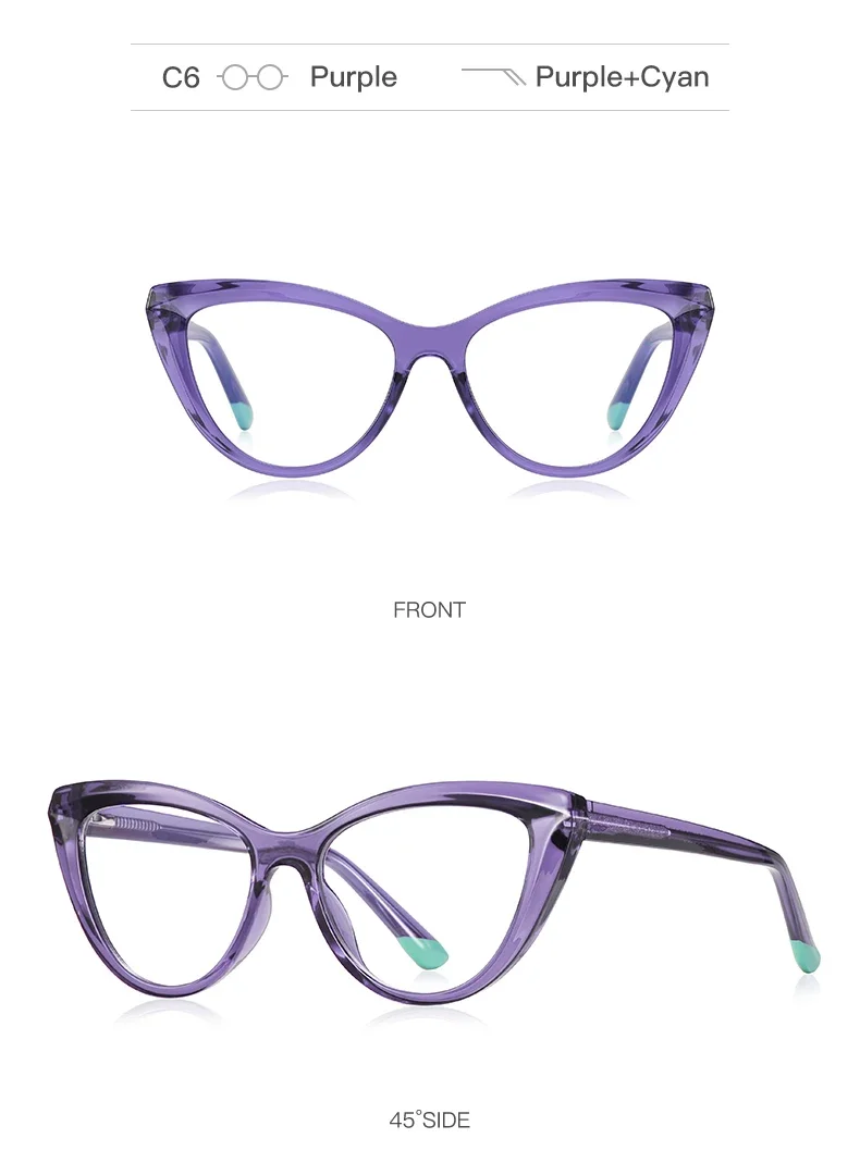 BLMUSA Women Stylish Cat Eye Photochromic Frame Computer Anti Blue Ray Reading Glasses Customizable Prescription Myopia Glasses