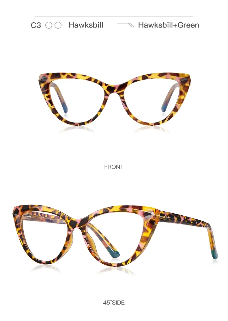 BLMUSA Women Stylish Cat Eye Photochromic Frame Computer Anti Blue Ray Reading Glasses Customizable Prescription Myopia Glasses
