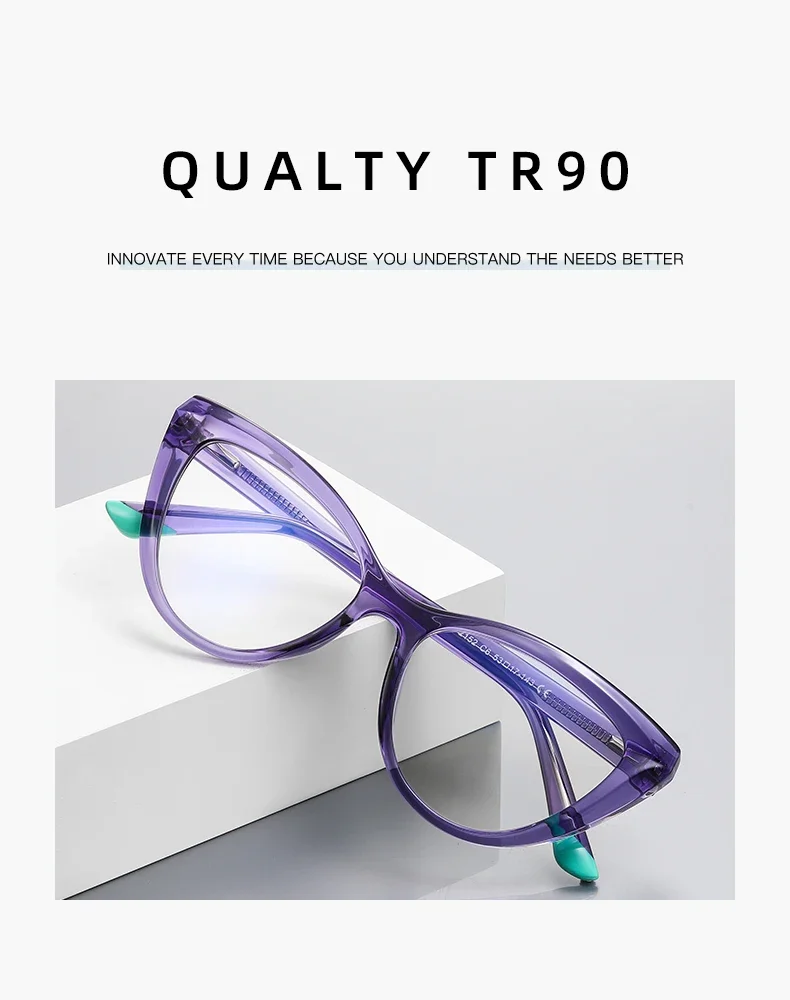 BLMUSA Women Stylish Cat Eye Photochromic Frame Computer Anti Blue Ray Reading Glasses Customizable Prescription Myopia Glasses