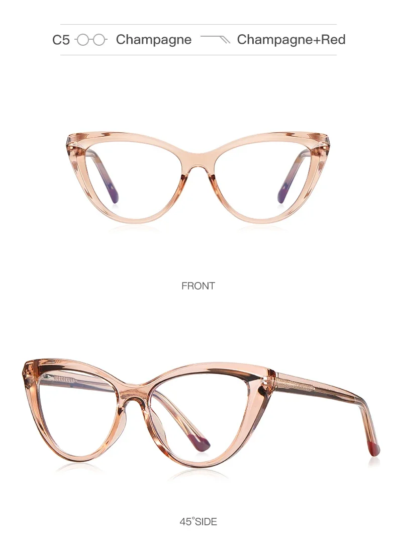 BLMUSA Women Stylish Cat Eye Photochromic Frame Computer Anti Blue Ray Reading Glasses Customizable Prescription Myopia Glasses