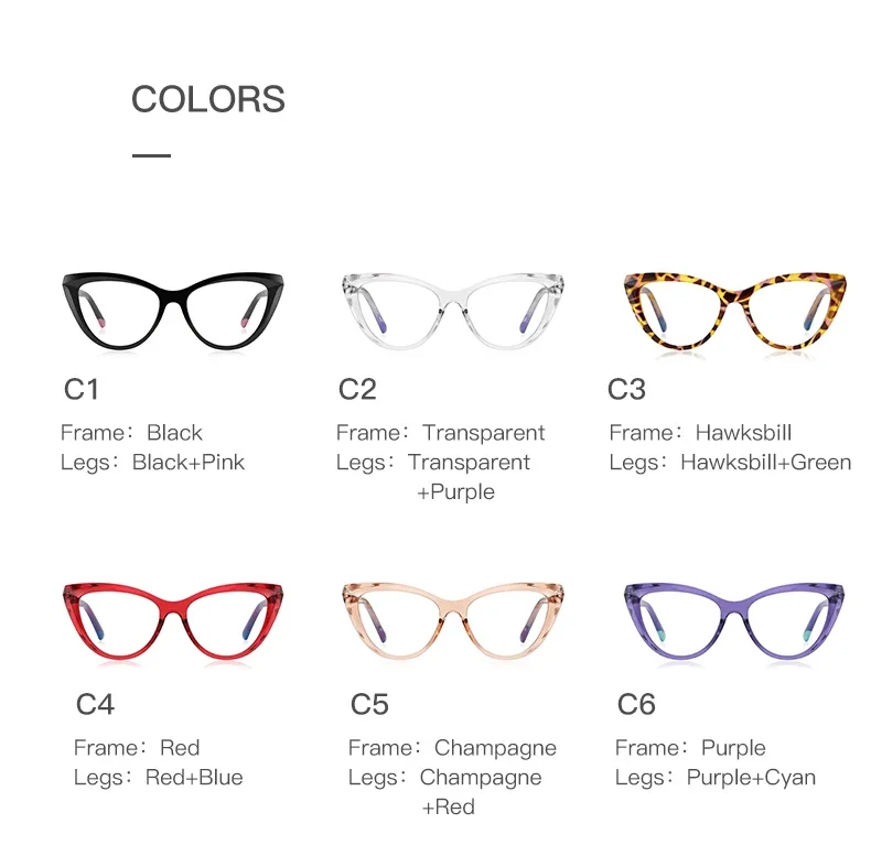 BLMUSA Women Stylish Cat Eye Photochromic Frame Computer Anti Blue Ray Reading Glasses Customizable Prescription Myopia Glasses