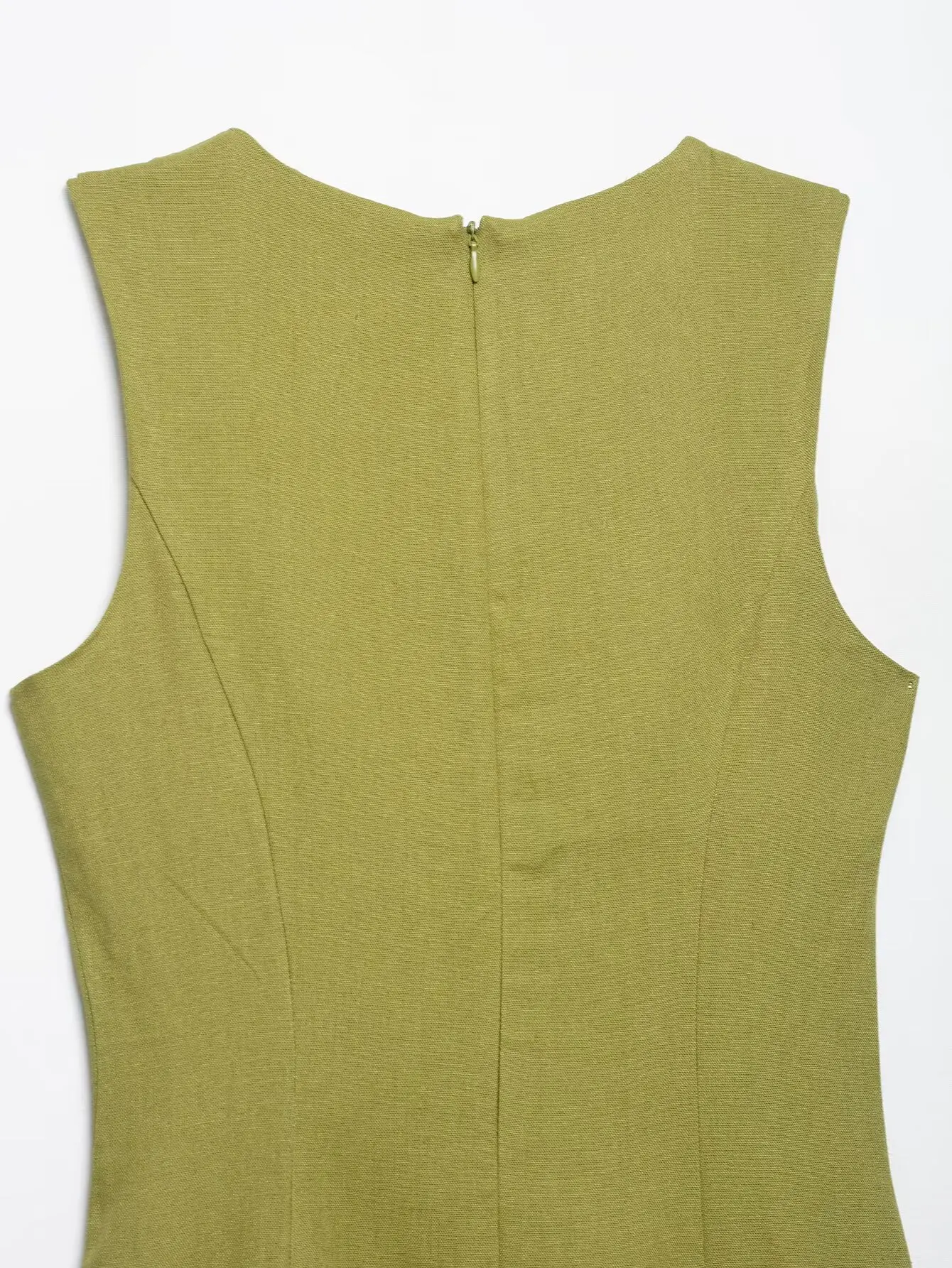 2025 Summer Elegant Dress Women Fashion Solid Square Collar Sleeveless Single Breasted Dress Ladies Vacation Green Spilt Dresses