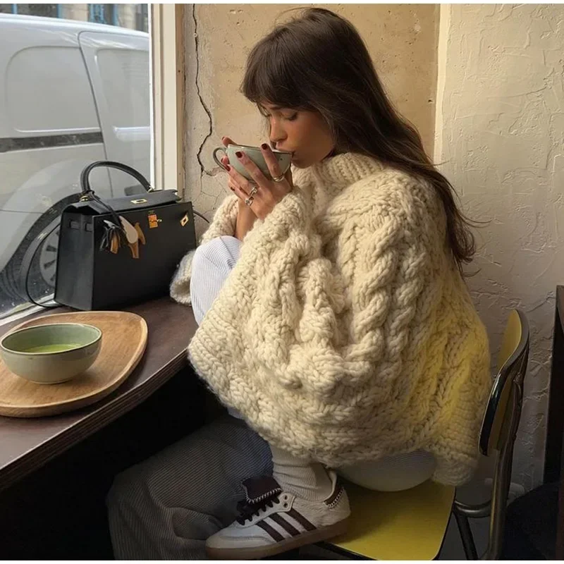 Yaminiya Winter Clothes Women Women's Turtleneck Long Sleeve Pink Sweater Prairie Chic Solid Vintage Sweater Oversize Pullover