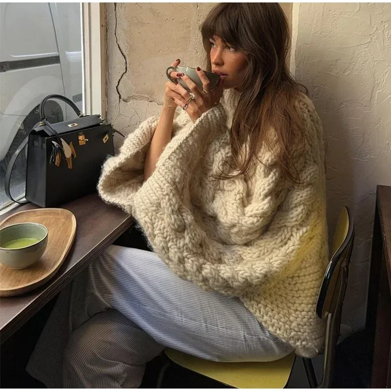 Yaminiya Winter Clothes Women Women's Turtleneck Long Sleeve Pink Sweater Prairie Chic Solid Vintage Sweater Oversize Pullover