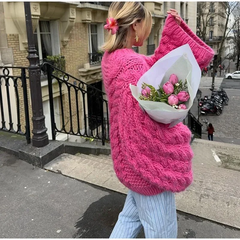 Yaminiya Winter Clothes Women Women's Turtleneck Long Sleeve Pink Sweater Prairie Chic Solid Vintage Sweater Oversize Pullover