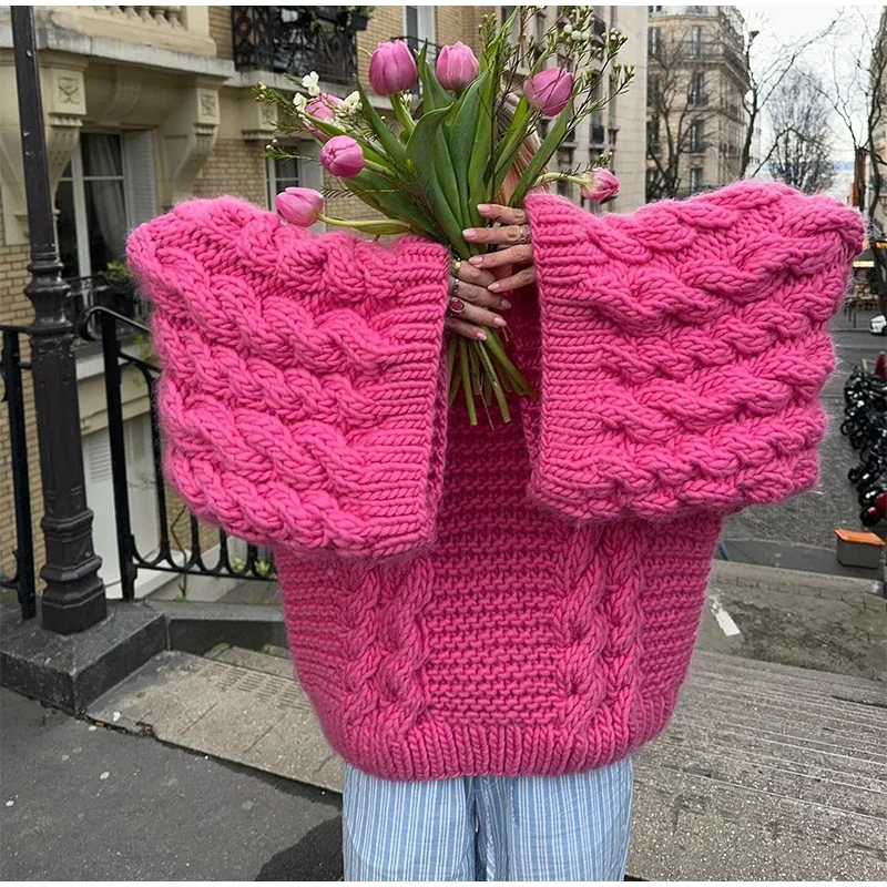 Yaminiya Winter Clothes Women Women's Turtleneck Long Sleeve Pink Sweater Prairie Chic Solid Vintage Sweater Oversize Pullover