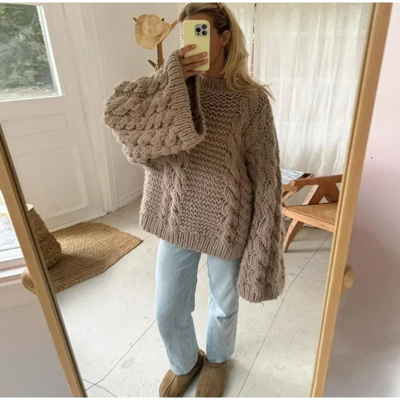 Yaminiya Winter Clothes Women Women's Turtleneck Long Sleeve Pink Sweater Prairie Chic Solid Vintage Sweater Oversize Pullover