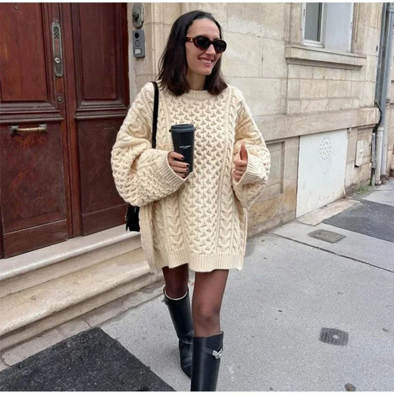 Yaminiya Winter Clothes Women Women's Turtleneck Long Sleeve Pink Sweater Prairie Chic Solid Vintage Sweater Oversize Pullover