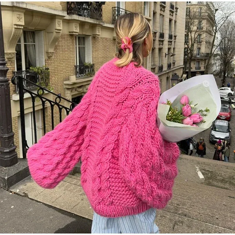 Yaminiya Winter Clothes Women Women's Turtleneck Long Sleeve Pink Sweater Prairie Chic Solid Vintage Sweater Oversize Pullover