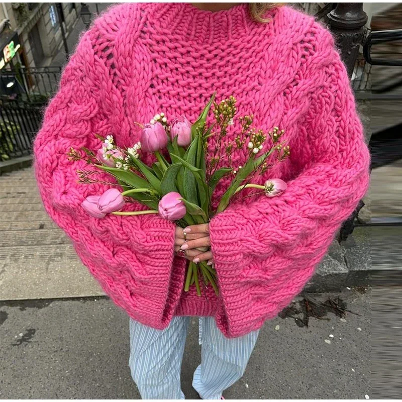Yaminiya Winter Clothes Women Women's Turtleneck Long Sleeve Pink Sweater Prairie Chic Solid Vintage Sweater Oversize Pullover