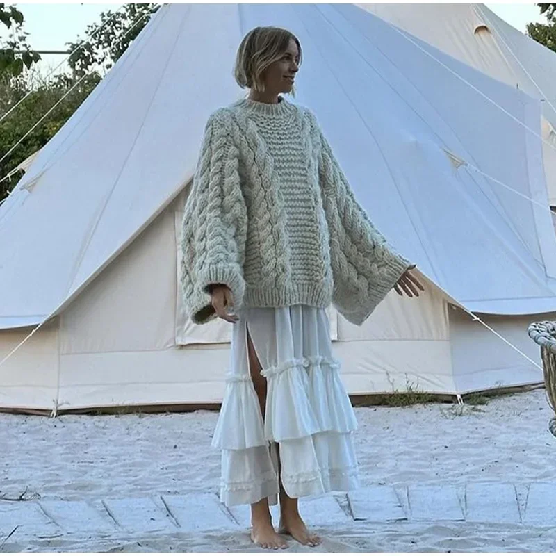 Yaminiya Winter Clothes Women Women's Turtleneck Long Sleeve Pink Sweater Prairie Chic Solid Vintage Sweater Oversize Pullover