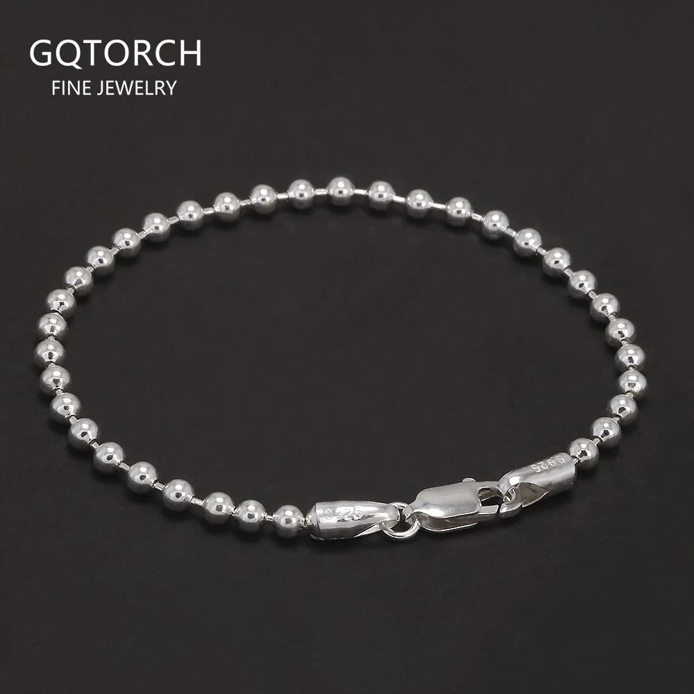 Real 925 Sterling Silver Handmade 3mm Bead Ball Strand Chain Bracelet Unisex Simple Classic Fashion Charm Hand Jewelry