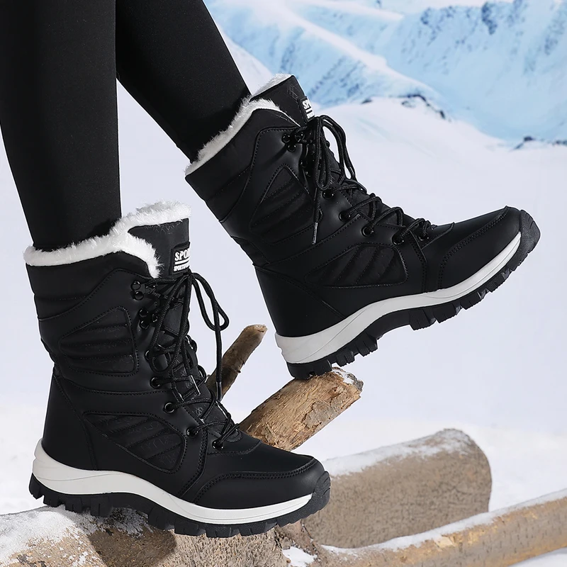 Winter Women Snow Boot High-top Waterproof Ankle Boots Ladies Thick Plus Warm Snow Hiking Boots Outdoor Cotton Shoes Sneakers