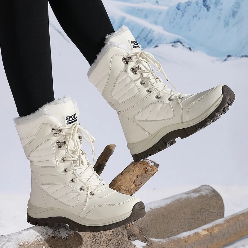 Winter Women Snow Boot High-top Waterproof Ankle Boots Ladies Thick Plus Warm Snow Hiking Boots Outdoor Cotton Shoes Sneakers