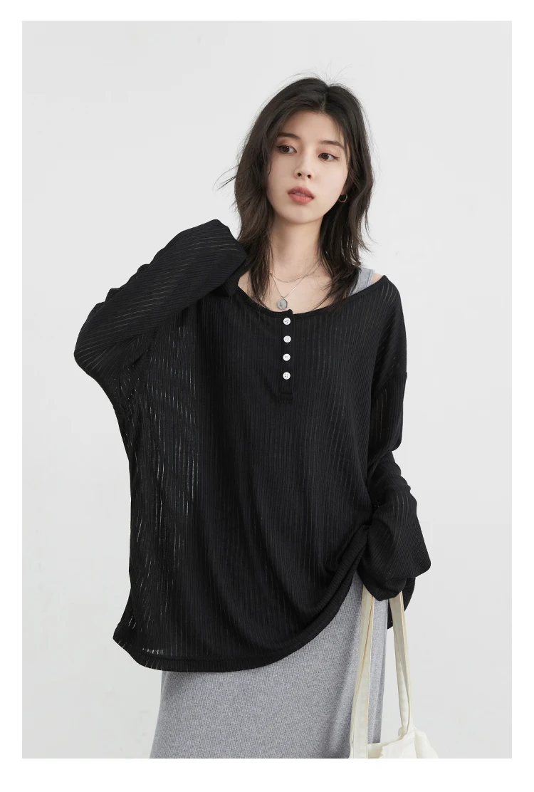 CHIC VEN Women T-Shirts Casual Loose New Slightly Transparent O Neck Female Top Thin Sun Protection Tees Spring Summer 2025