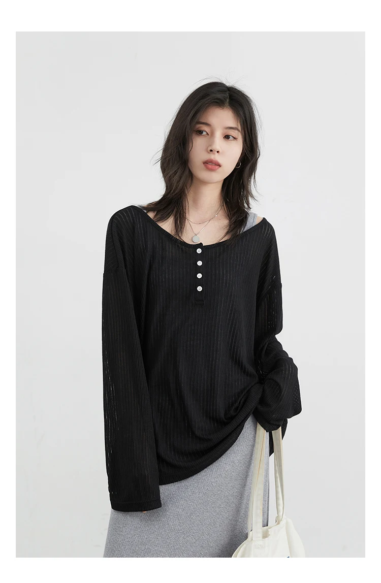 CHIC VEN Women T-Shirts Casual Loose New Slightly Transparent O Neck Female Top Thin Sun Protection Tees Spring Summer 2025