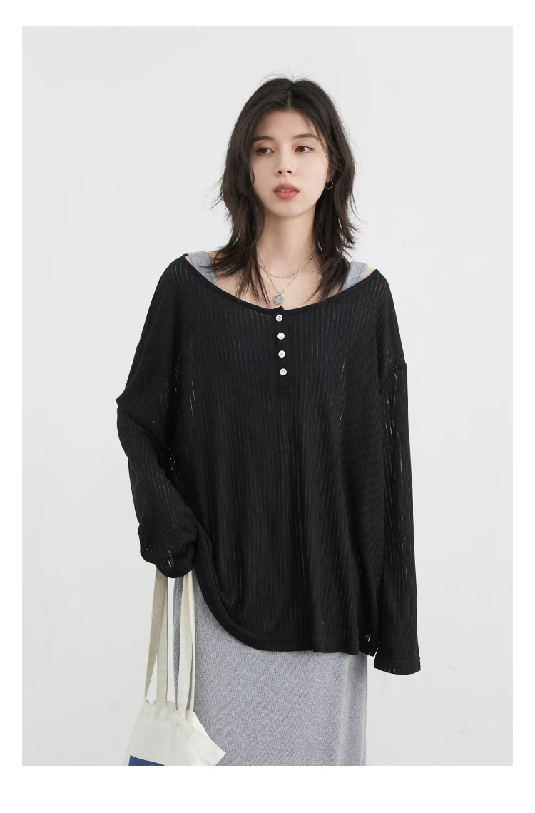 CHIC VEN Women T-Shirts Casual Loose New Slightly Transparent O Neck Female Top Thin Sun Protection Tees Spring Summer 2025