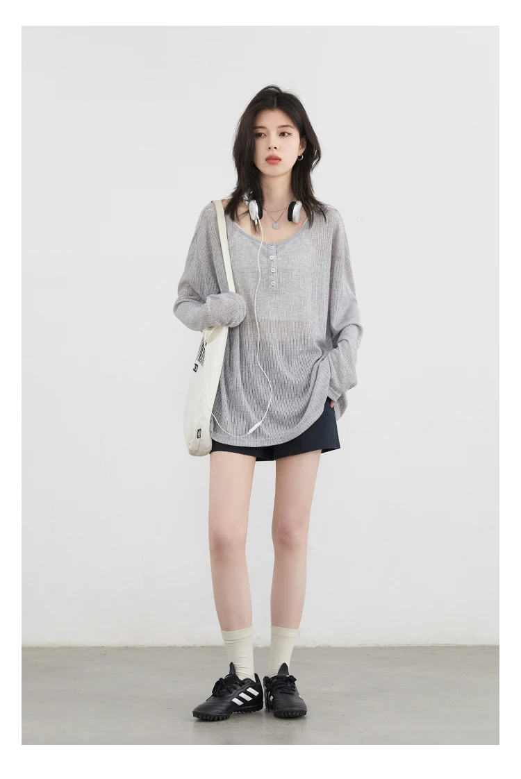 CHIC VEN Women T-Shirts Casual Loose New Slightly Transparent O Neck Female Top Thin Sun Protection Tees Spring Summer 2025