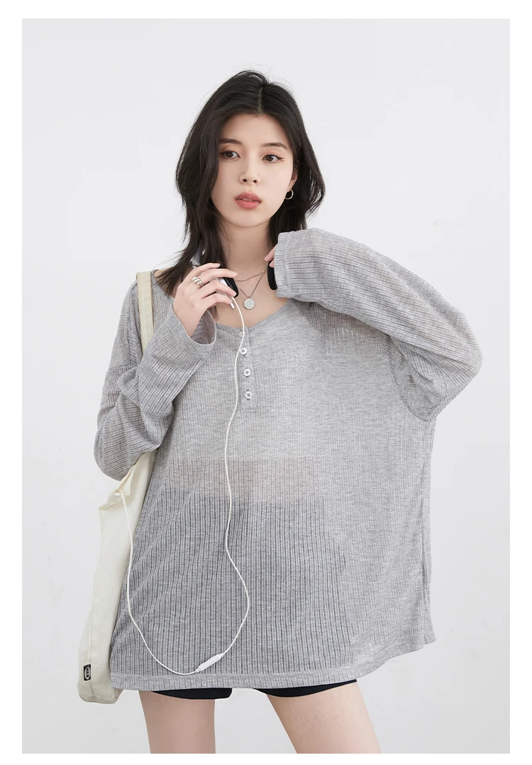 CHIC VEN Women T-Shirts Casual Loose New Slightly Transparent O Neck Female Top Thin Sun Protection Tees Spring Summer 2025