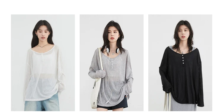 CHIC VEN Women T-Shirts Casual Loose New Slightly Transparent O Neck Female Top Thin Sun Protection Tees Spring Summer 2025