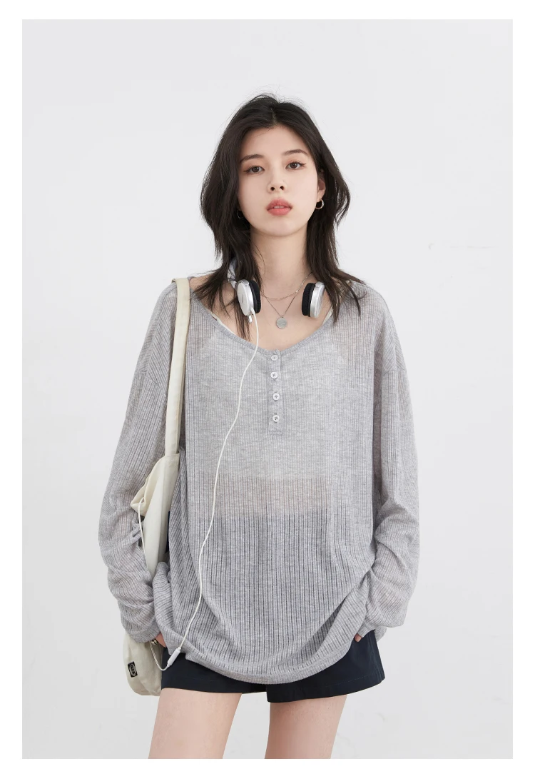 CHIC VEN Women T-Shirts Casual Loose New Slightly Transparent O Neck Female Top Thin Sun Protection Tees Spring Summer 2025