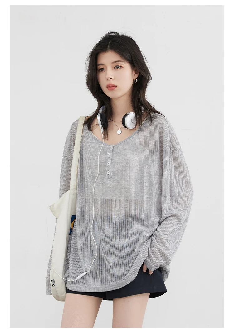 CHIC VEN Women T-Shirts Casual Loose New Slightly Transparent O Neck Female Top Thin Sun Protection Tees Spring Summer 2025
