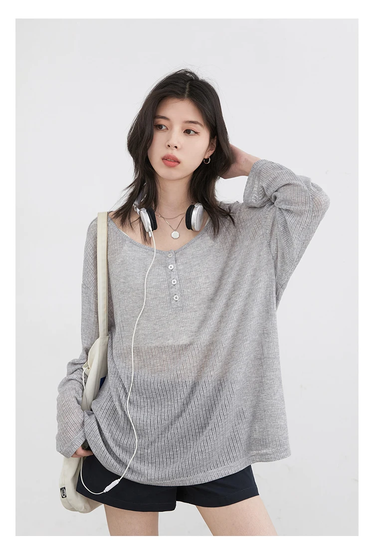 CHIC VEN Women T-Shirts Casual Loose New Slightly Transparent O Neck Female Top Thin Sun Protection Tees Spring Summer 2025