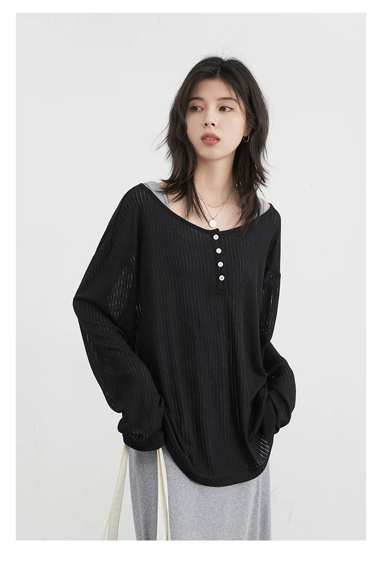 CHIC VEN Women T-Shirts Casual Loose New Slightly Transparent O Neck Female Top Thin Sun Protection Tees Spring Summer 2025