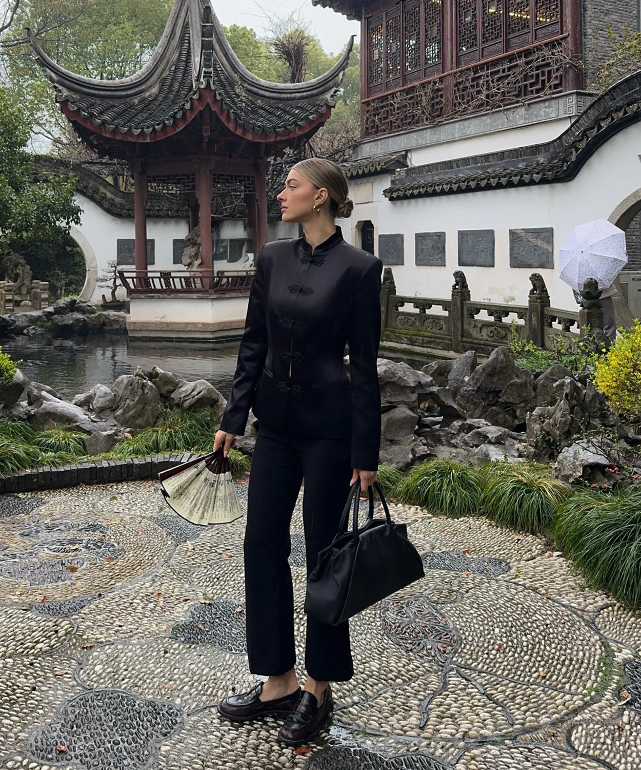 PUAL 2025 New Chinese Style Blazer | Mandarin Collar Frog Closure Jacket | Structured Shoulder Satin Blazer | Elegant Vintage