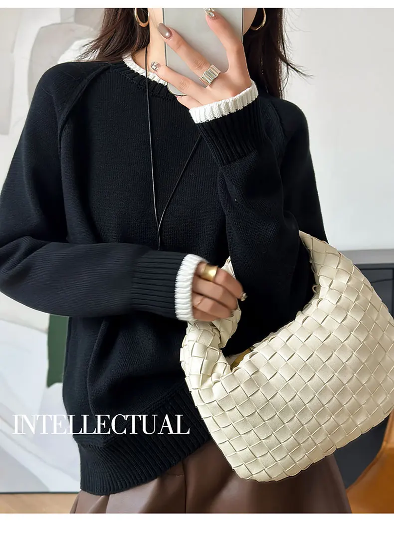 YTFidio 100% Cotton Women O-neck Thick collar with white border Pullover Sweater Luxury Designer Clothing Plus Size 397