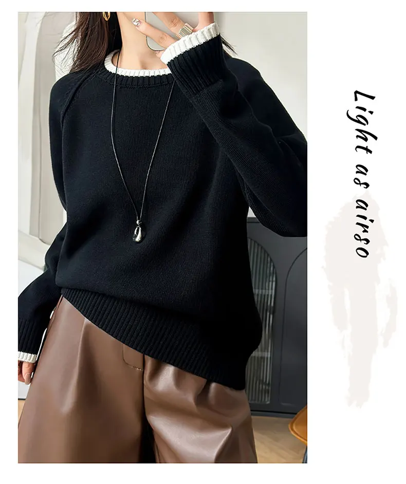 YTFidio 100% Cotton Women O-neck Thick collar with white border Pullover Sweater Luxury Designer Clothing Plus Size 397