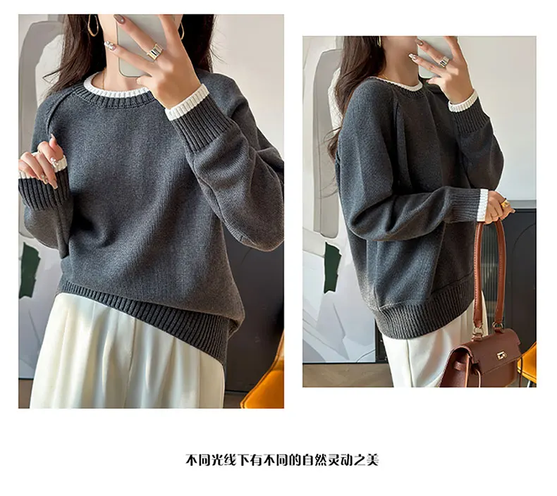 YTFidio 100% Cotton Women O-neck Thick collar with white border Pullover Sweater Luxury Designer Clothing Plus Size 397
