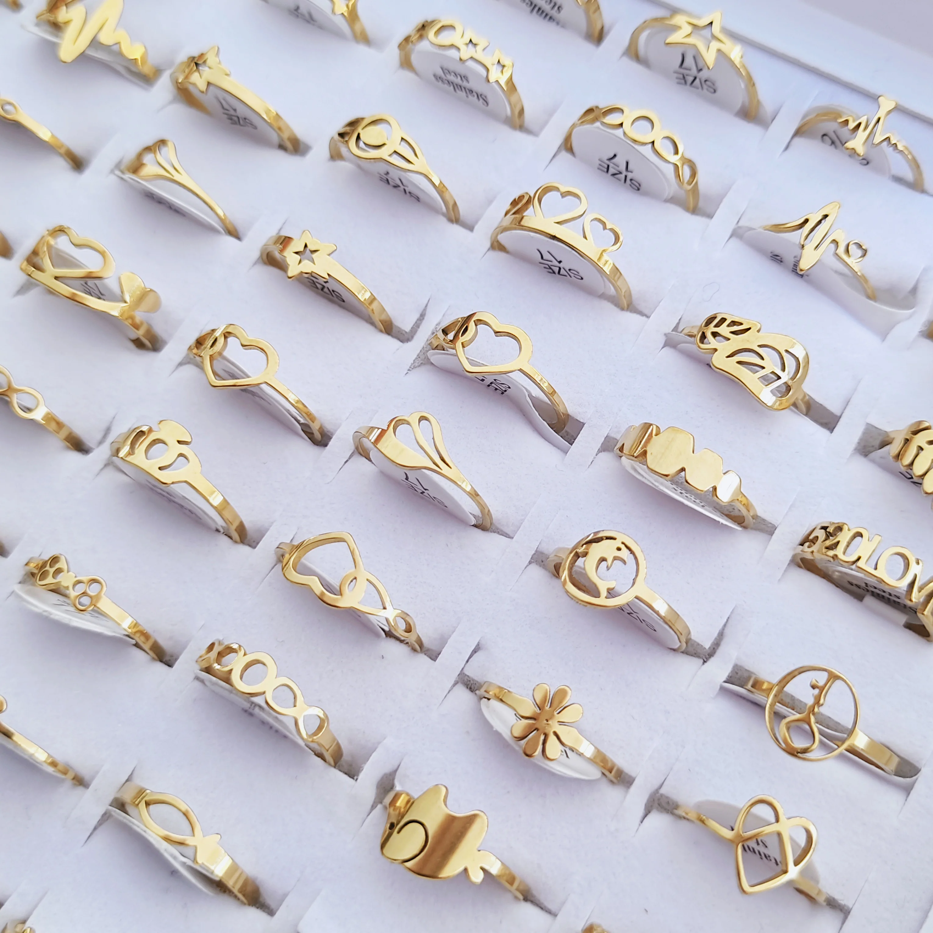 100 Pieces Stainless Steel Engraved Rings for Men and Women Fashion Charm Jewelry Gift Hollow Flower Finger Rings Wholesale Lots