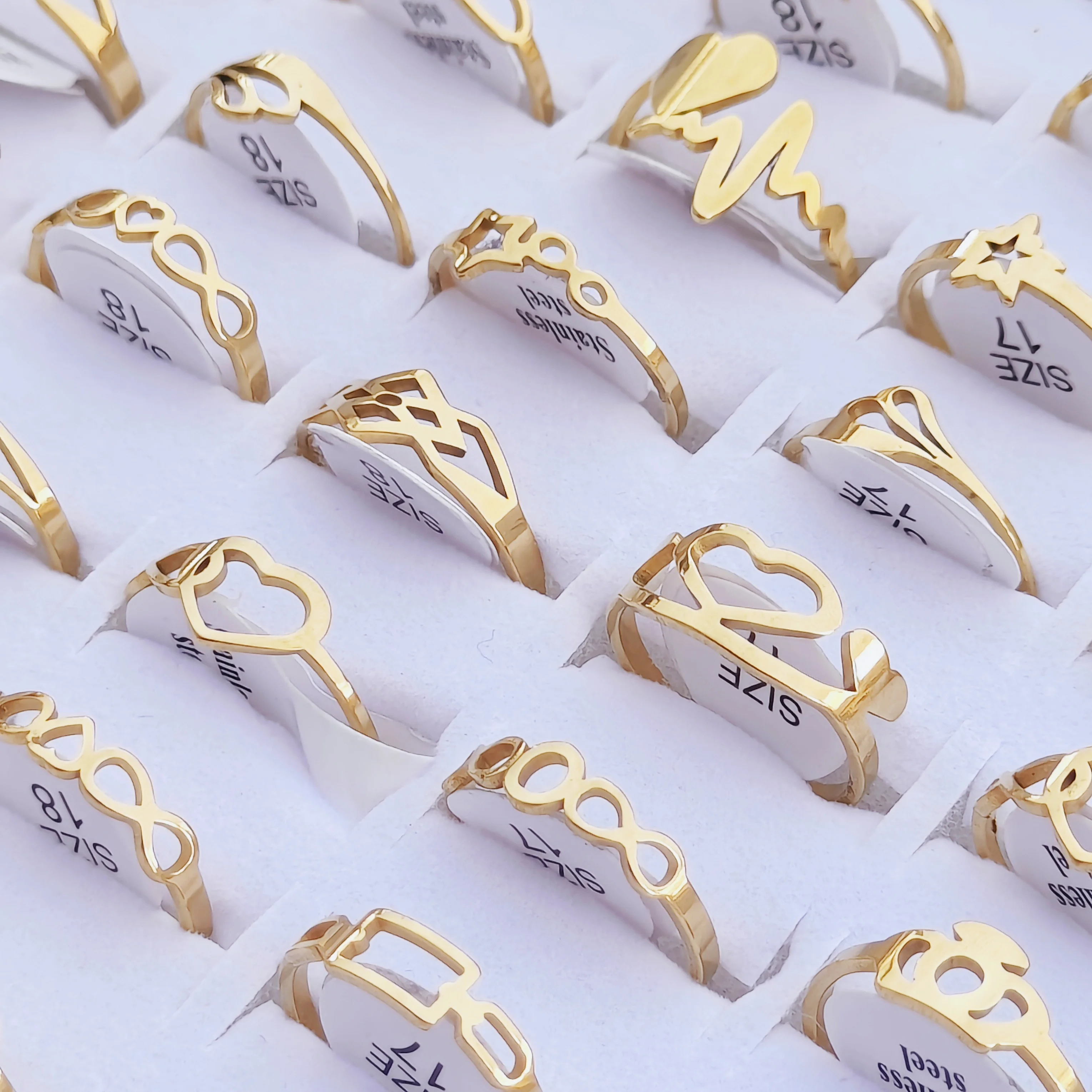 100 Pieces Stainless Steel Engraved Rings for Men and Women Fashion Charm Jewelry Gift Hollow Flower Finger Rings Wholesale Lots