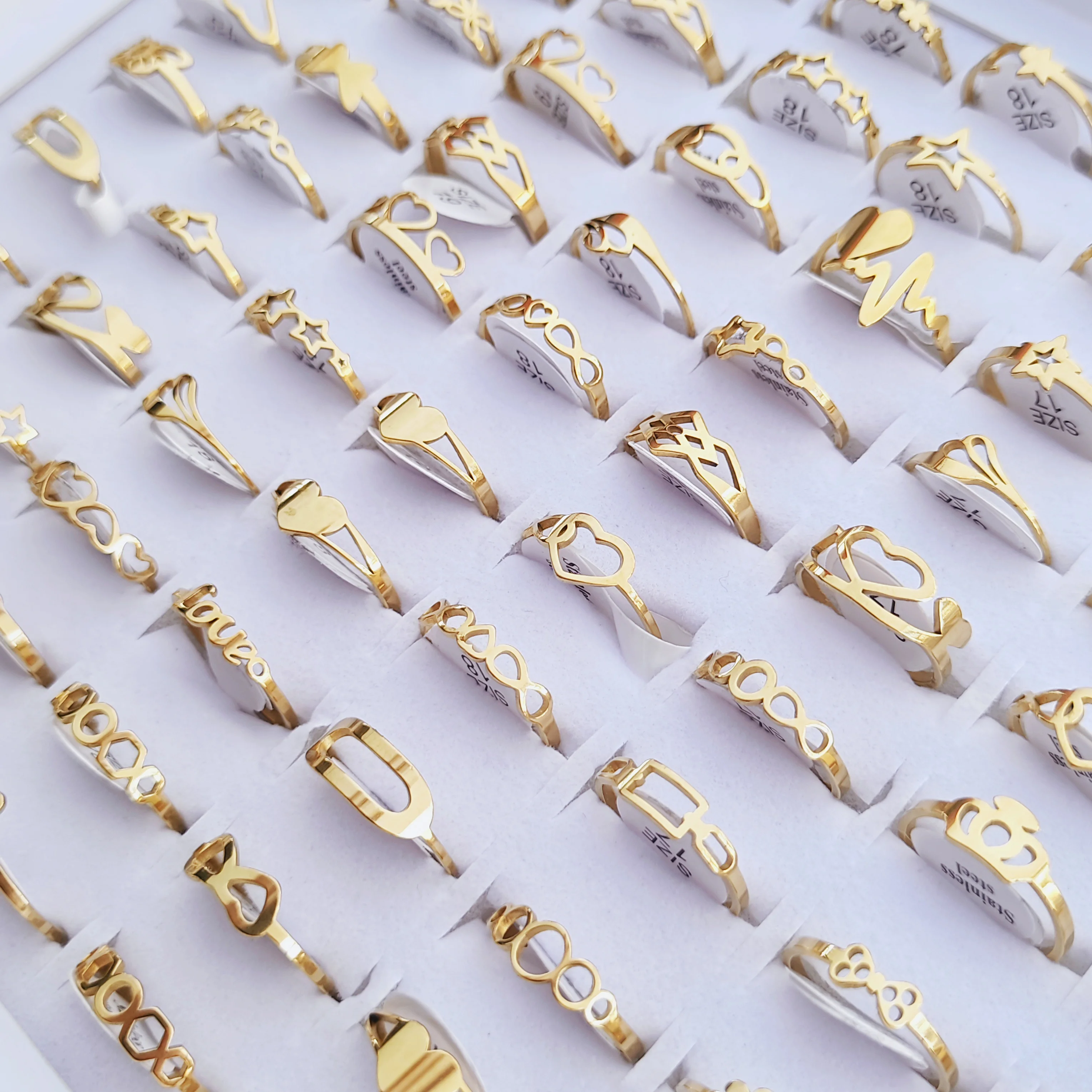 100 Pieces Stainless Steel Engraved Rings for Men and Women Fashion Charm Jewelry Gift Hollow Flower Finger Rings Wholesale Lots
