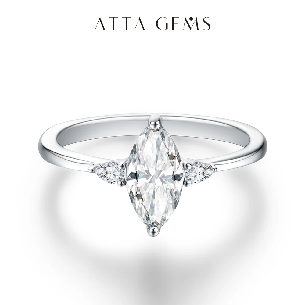ATTAGEMS 2023 Marquise 1CT Moissanite Ring Real 925 Sterling Silver Rings for Women Men Anniversary Fine Jewelry Wedding Gift