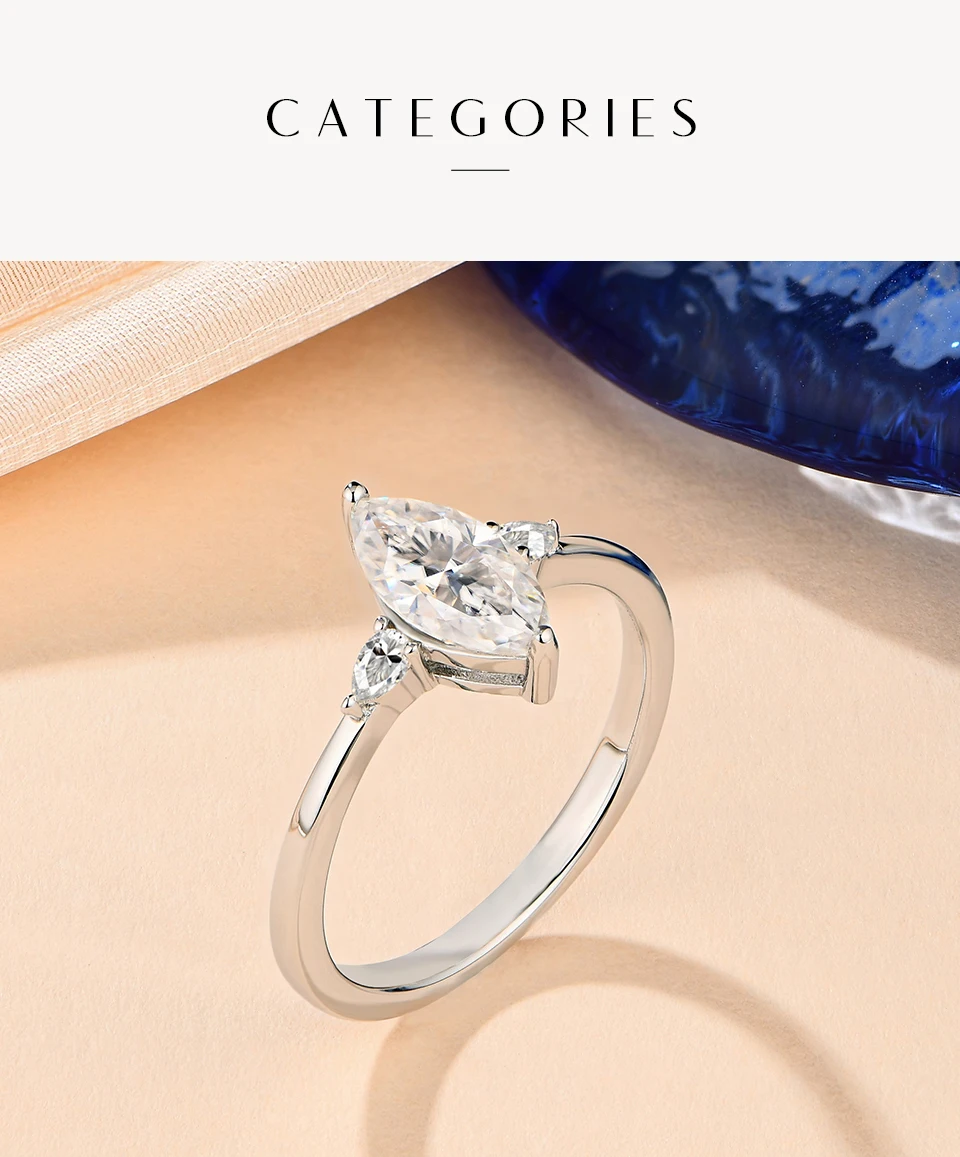 ATTAGEMS 2023 Marquise 1CT Moissanite Ring Real 925 Sterling Silver Rings for Women Men Anniversary Fine Jewelry Wedding Gift