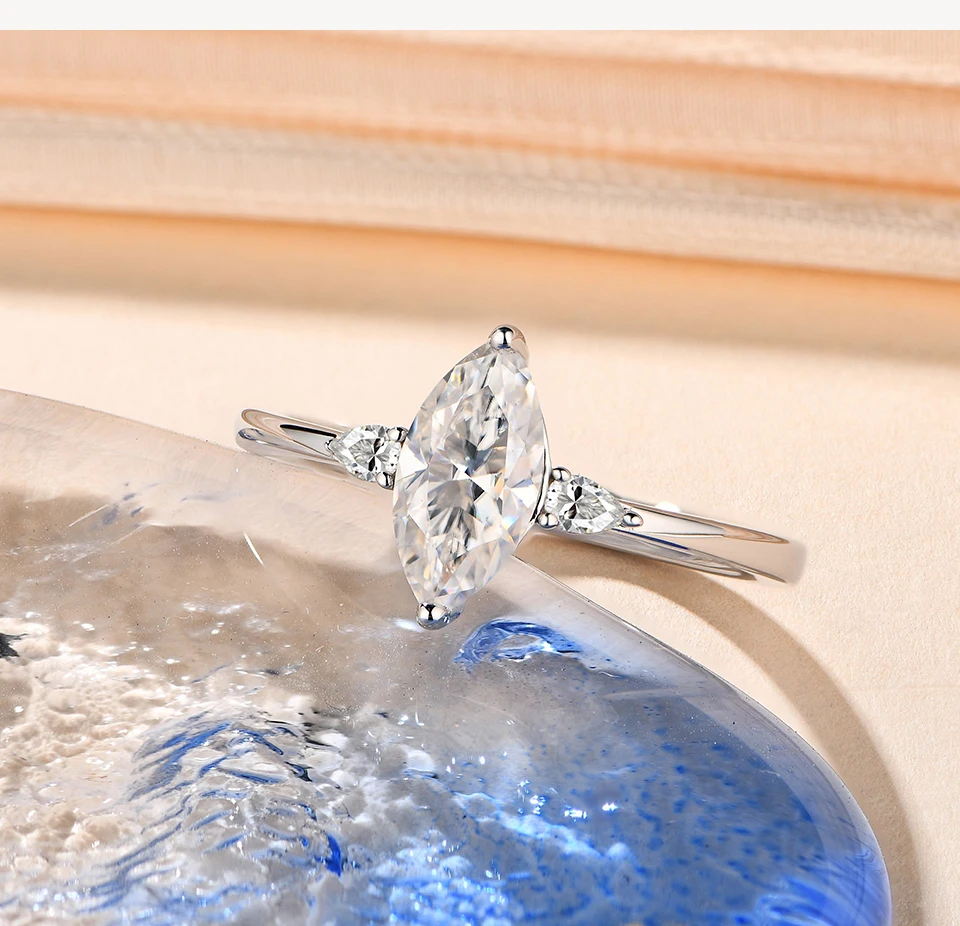 ATTAGEMS 2023 Marquise 1CT Moissanite Ring Real 925 Sterling Silver Rings for Women Men Anniversary Fine Jewelry Wedding Gift