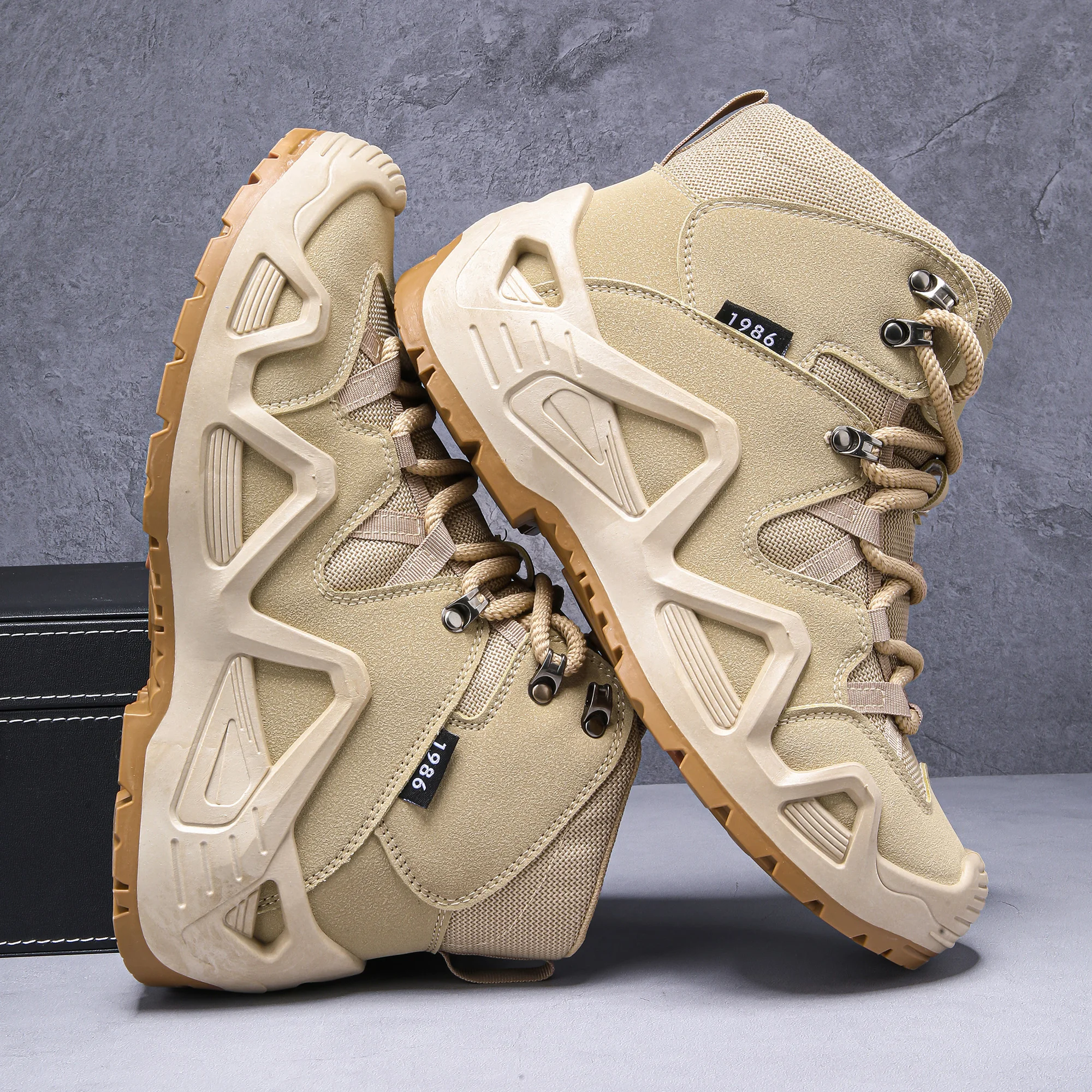 Men's mid top boots, outdoor sports shoes, hiking shoes, anti slip trendy workwear shoes, training shoes, sports shoes