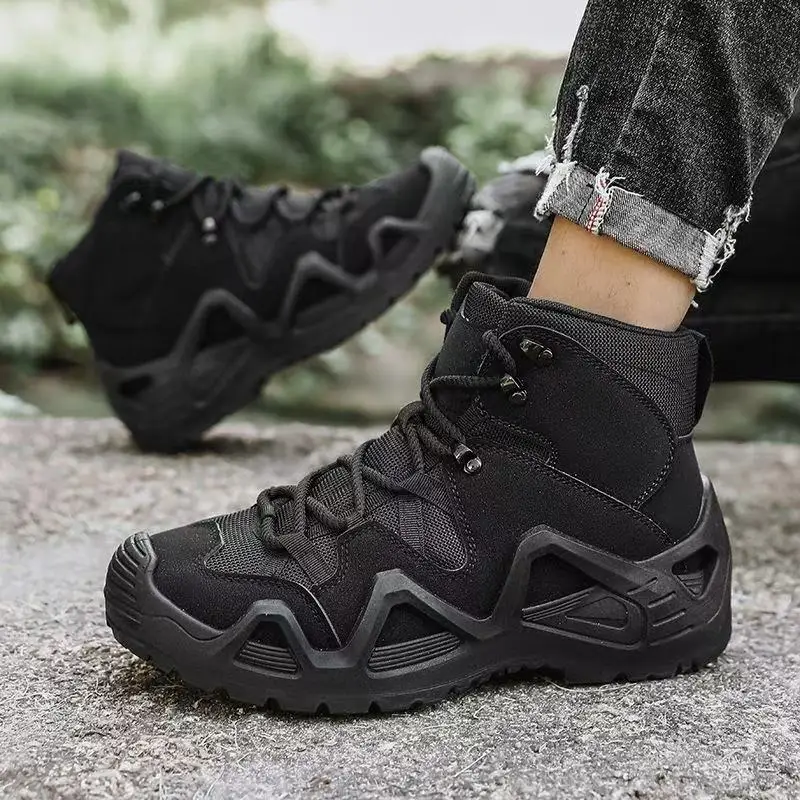 Men's mid top boots, outdoor sports shoes, hiking shoes, anti slip trendy workwear shoes, training shoes, sports shoes