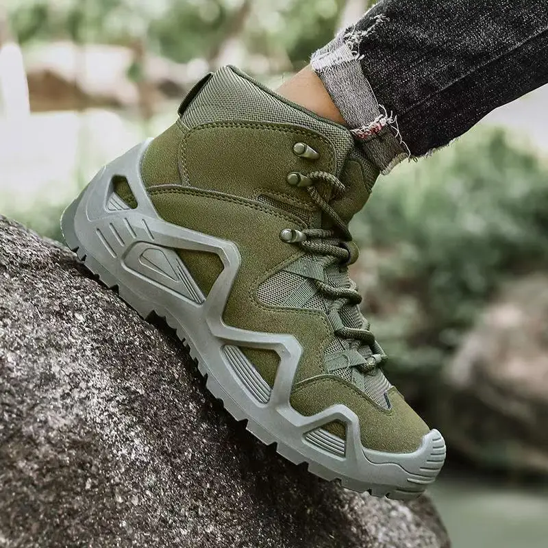 Men's mid top boots, outdoor sports shoes, hiking shoes, anti slip trendy workwear shoes, training shoes, sports shoes