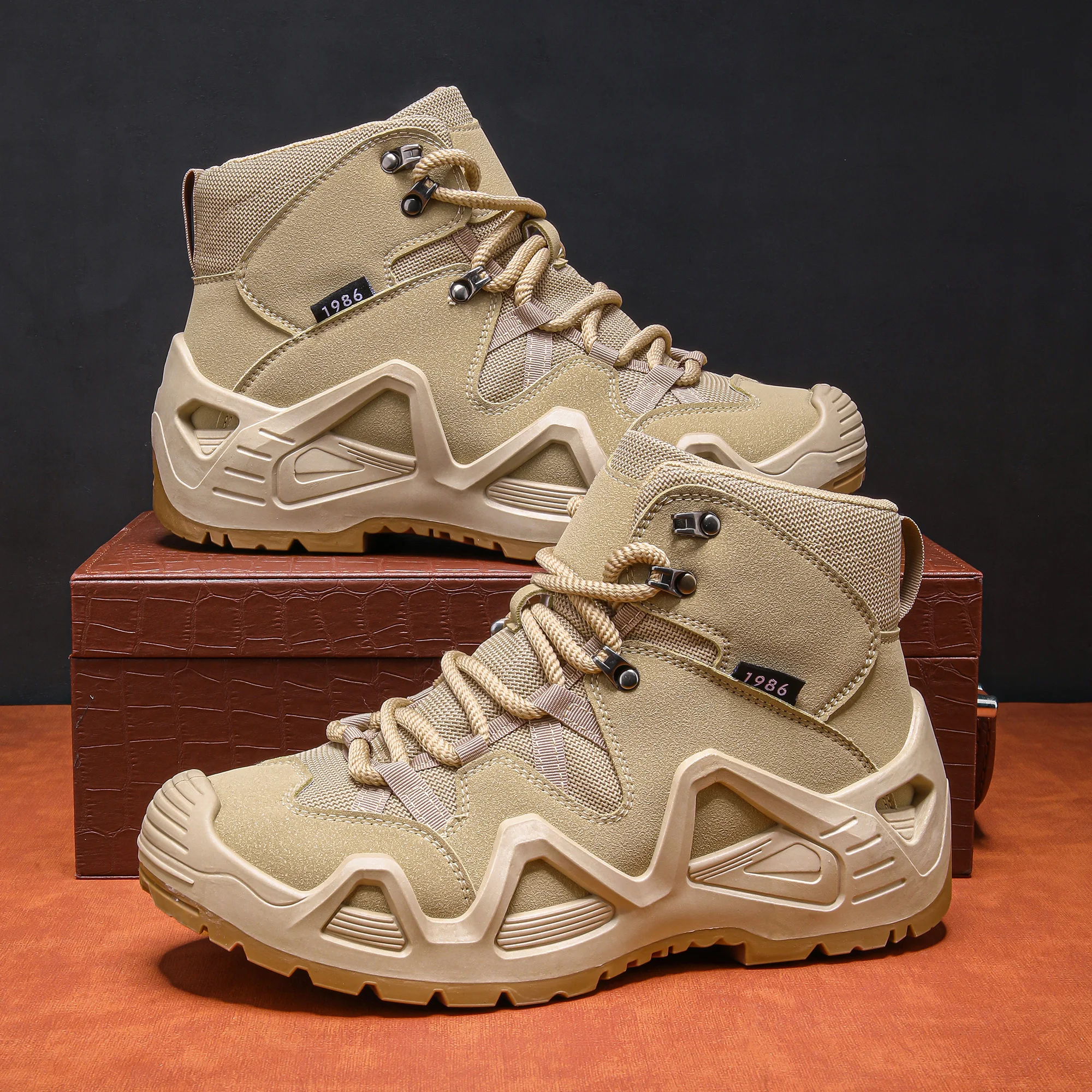 Men's mid top boots, outdoor sports shoes, hiking shoes, anti slip trendy workwear shoes, training shoes, sports shoes