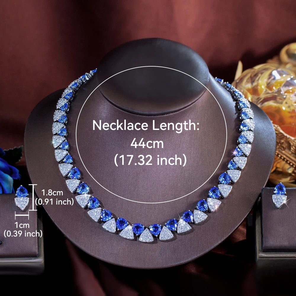 ThreeGraces Luxury Unique Shiny Synthetic Tanzanite and Zirconia Triangle Shape Bridal Wedding Party Jewelry Set for Women T1081