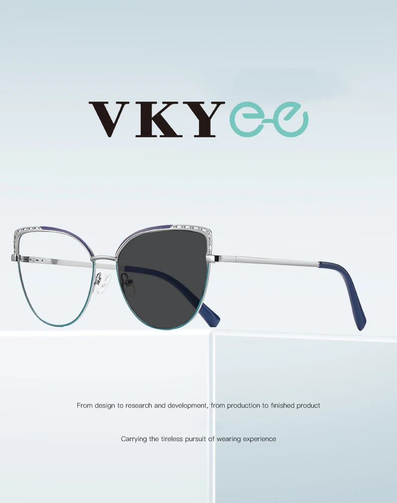 VKYEE Metal Geometric Women's Anti-Blue Light Glasses Fashionable Design Customizable Prescription Photochromic 3112