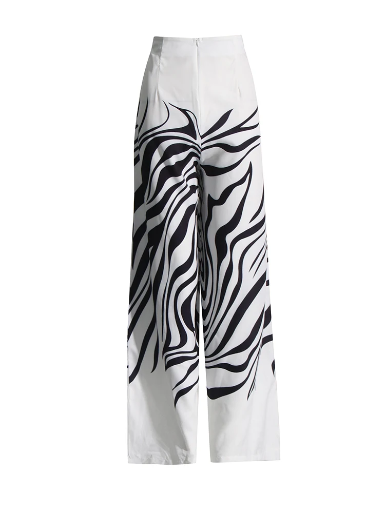 TWOTWINSTYLE Casual Printing Two Piece Sets For Women Slash Neck Lantern Sleeve Tops High Waist Pant Loose Set Female Fashion