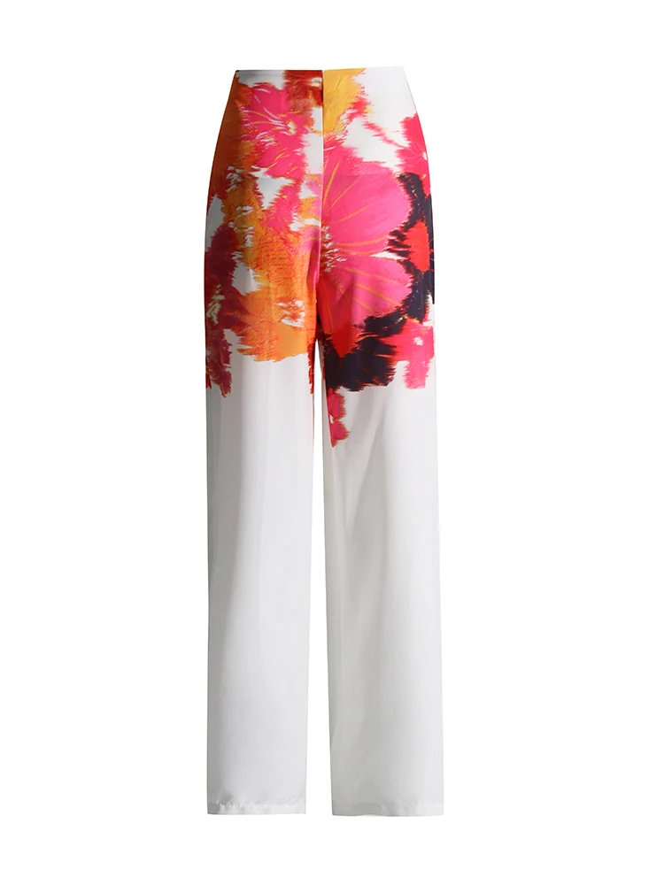 TWOTWINSTYLE Casual Printing Two Piece Sets For Women Slash Neck Lantern Sleeve Tops High Waist Pant Loose Set Female Fashion